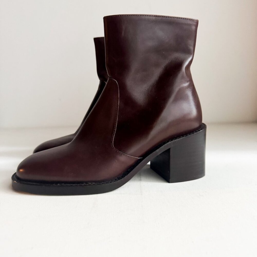 L' Intervalle Brown Leather Block Heel Booties NEW 36 - Picture 3 of 5